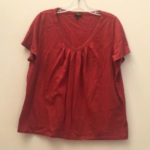 Talbots tee shirt, gathered V neck, brick color
